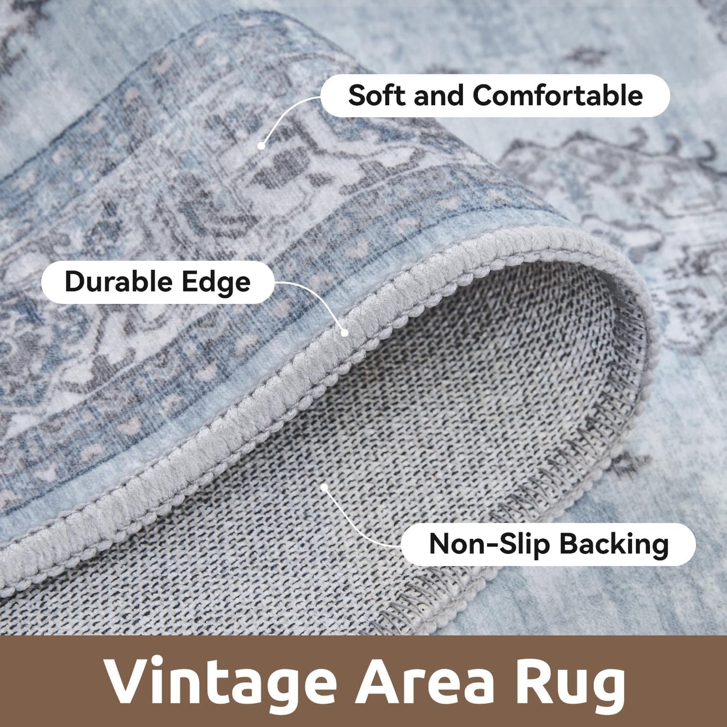 AMOAMI-Vintage Area Rug 8X10 Blue Rugs for Living Room-Soft Living Room Rug Non Slip Rugs for Bedroom Carpet Machine Washable Rug for Dining Room Bedside Office Room Decor