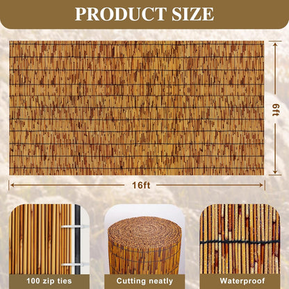 Reed Fencing Rolls,Bamboo Screens Outdoor for Patio,6 Feet High,Suitable for Patio Garden Balcony Terrace and Courtyard Shading 6x16FT
