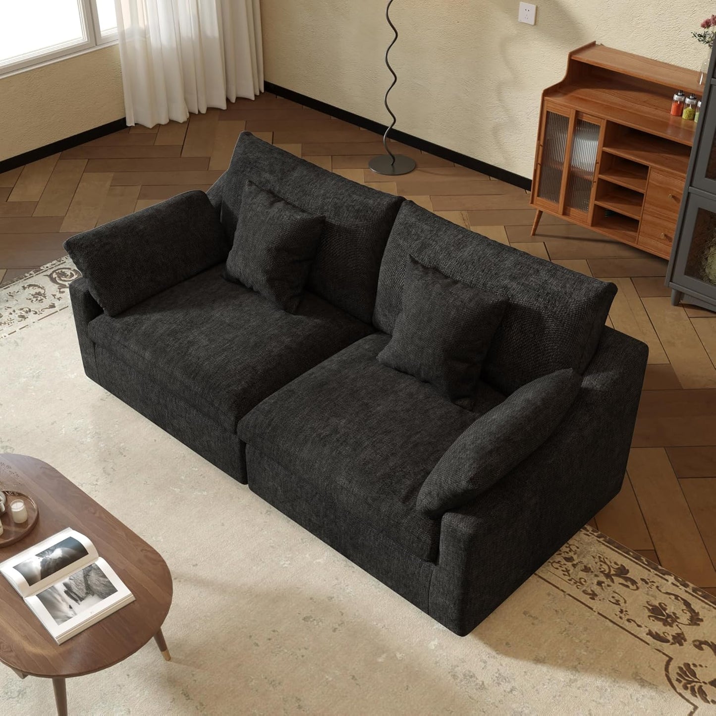 JACH Sectional Couches for Living Room, Cloud Sectional Couch with Deep Seat, Down Filled Modular Sofa, Covers Removeable & Washable, Love Seat Sofas Furniture for Living Room, Black