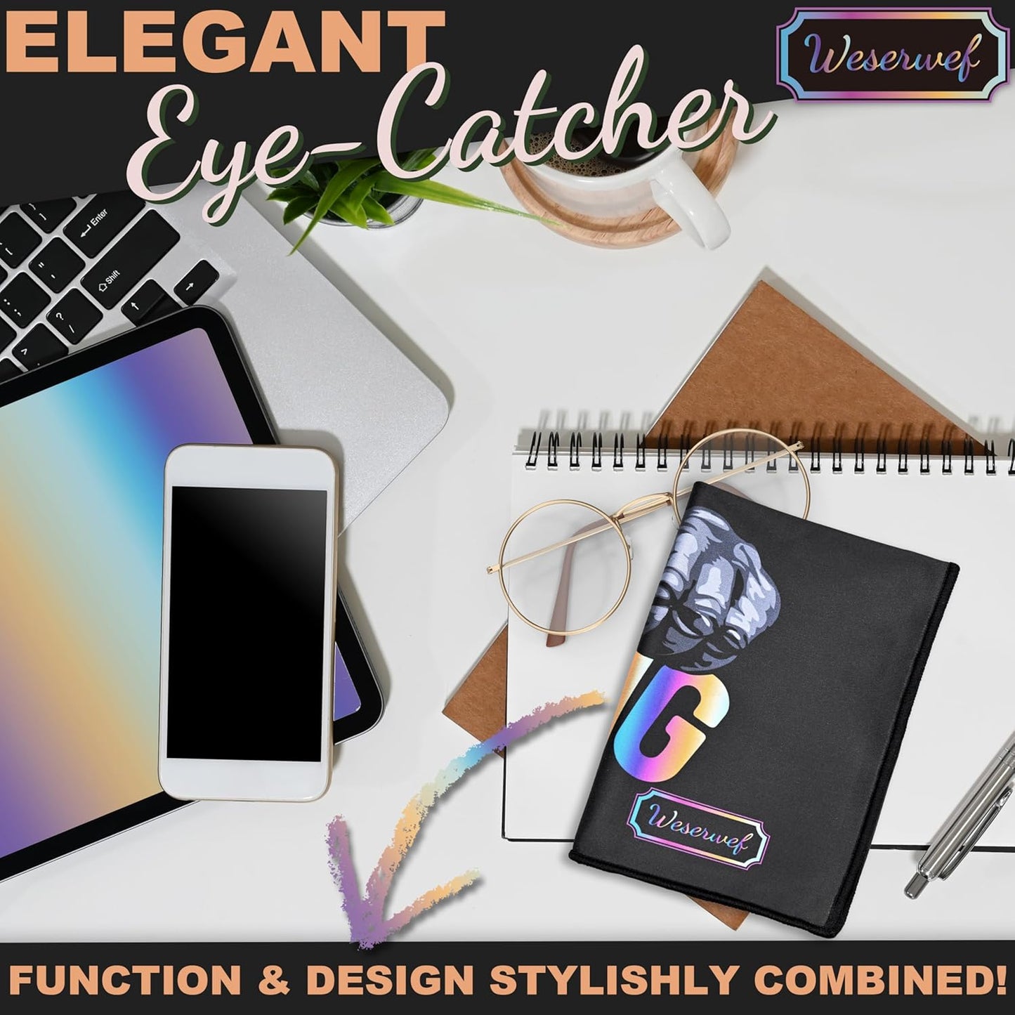 WESERWEF Design Microfiber Glasses Cleaning Cloth – Premium Cleaning Cloth for Eyeglasses, Screens, Tablets, Cameras & Lenses, 12" x 12", Ultra-Soft & Scratch-Free (Gorilla)