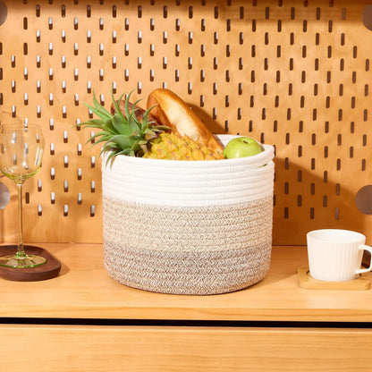 Small Basket for Organizing | Cube Shelf Closet Storage Baskets | 9.7×9.7×7.1” | Woven Rope Gift Basket | Nursery | Round 3 Packs Gradient Brown