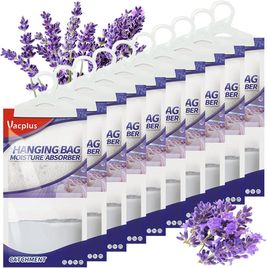 Vacplus Moisture Absorbers, Hanging Closet Dehumidifier Bags, Humidity Packs, Desiccant, Closet Dehumidifiers with Lavender Fragrance, 10 Pack, 9.8 OZ