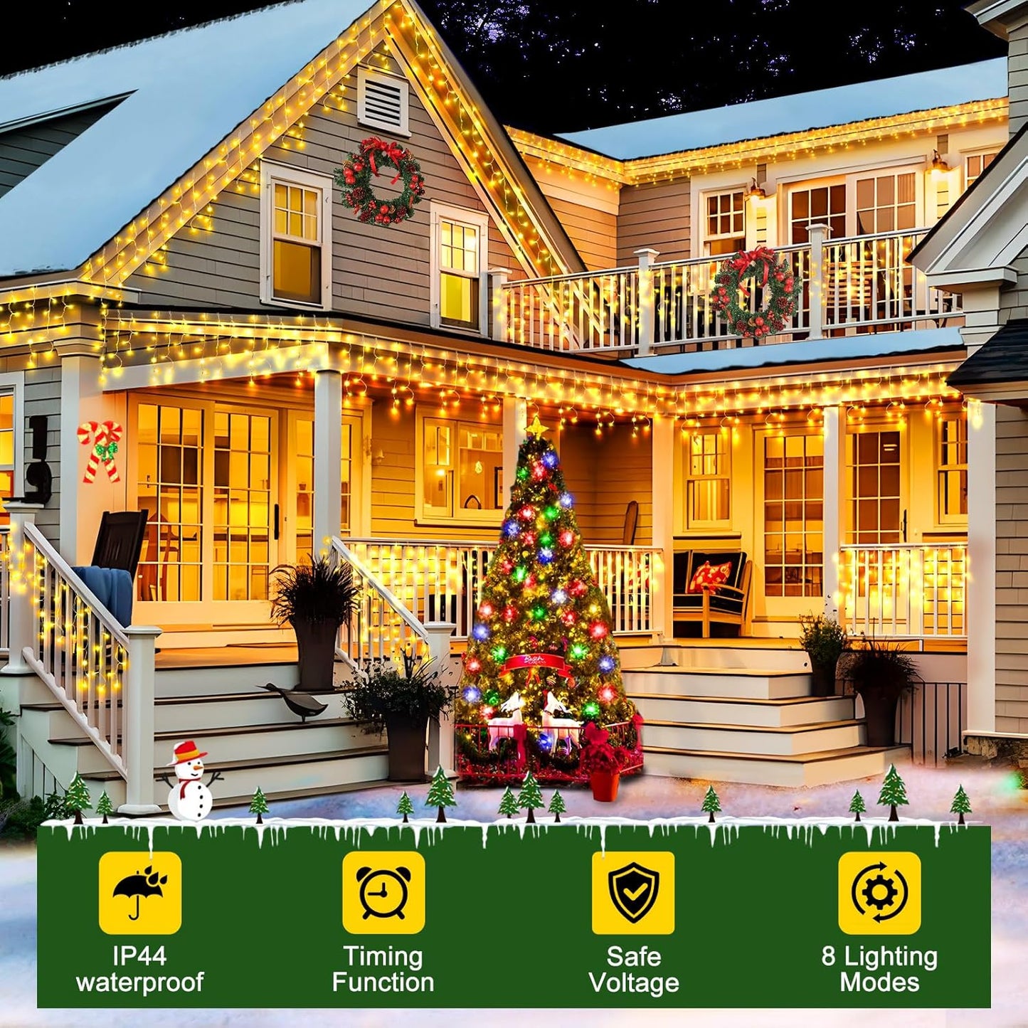 KNONEW 164FT 1600 LED Christmas Lights Outdoor Decoration with 320 Drops Timer 8 Modes Hanging Lights Plug in Waterproof Indoor Decor for Holiday Wedding Party Window (Warm White)