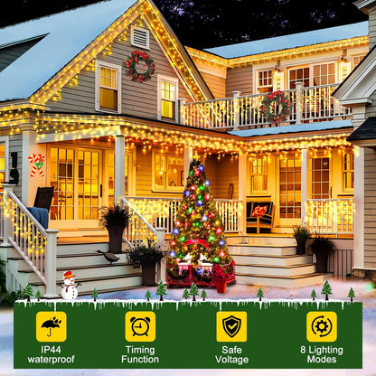 KNONEW 99ft 960 LED Christmas Lights Outdoor Decorations with 180 Drops, 8 Modes Curtain Fairy Light, Clear Wire LED String Light Indoor Decor for Wedding Party Christmas(Warm White)