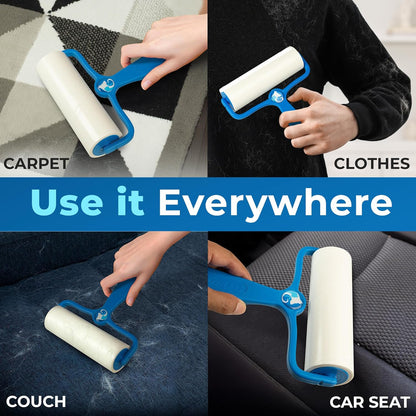 PetLovers 6.3" Large Lint Roller for Pet Hair Extra Sticky 360 Sheets, Ideal for Pet Hair Removal from Furniture & Clothes, Dog and Cat Lint Remover 4 Pack