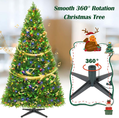 6.5FT Pre-Lit Christmas Tree with Remote Control, Multi-Color LED Lights, Musical Rotating Christmas Tree Stand, Easy Assembly in 3 Sections, Foldable Metal Stand for Home Holiday Decor