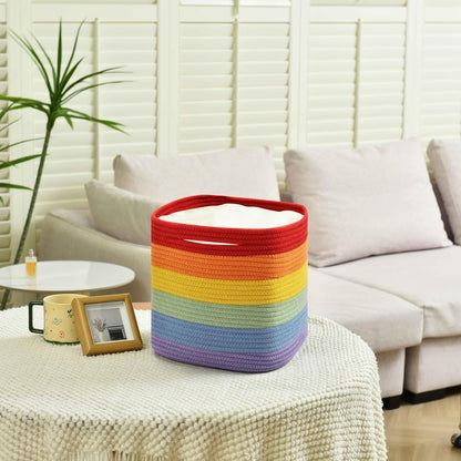 3 Pack Storage Cubes 11 Inch Cotton Rope Woven Baskets for Organizing Cube Bin Square Shelves Organizer,Classroom,Kids Toy Bins,Closet,Baby Nursery(Rainbow)