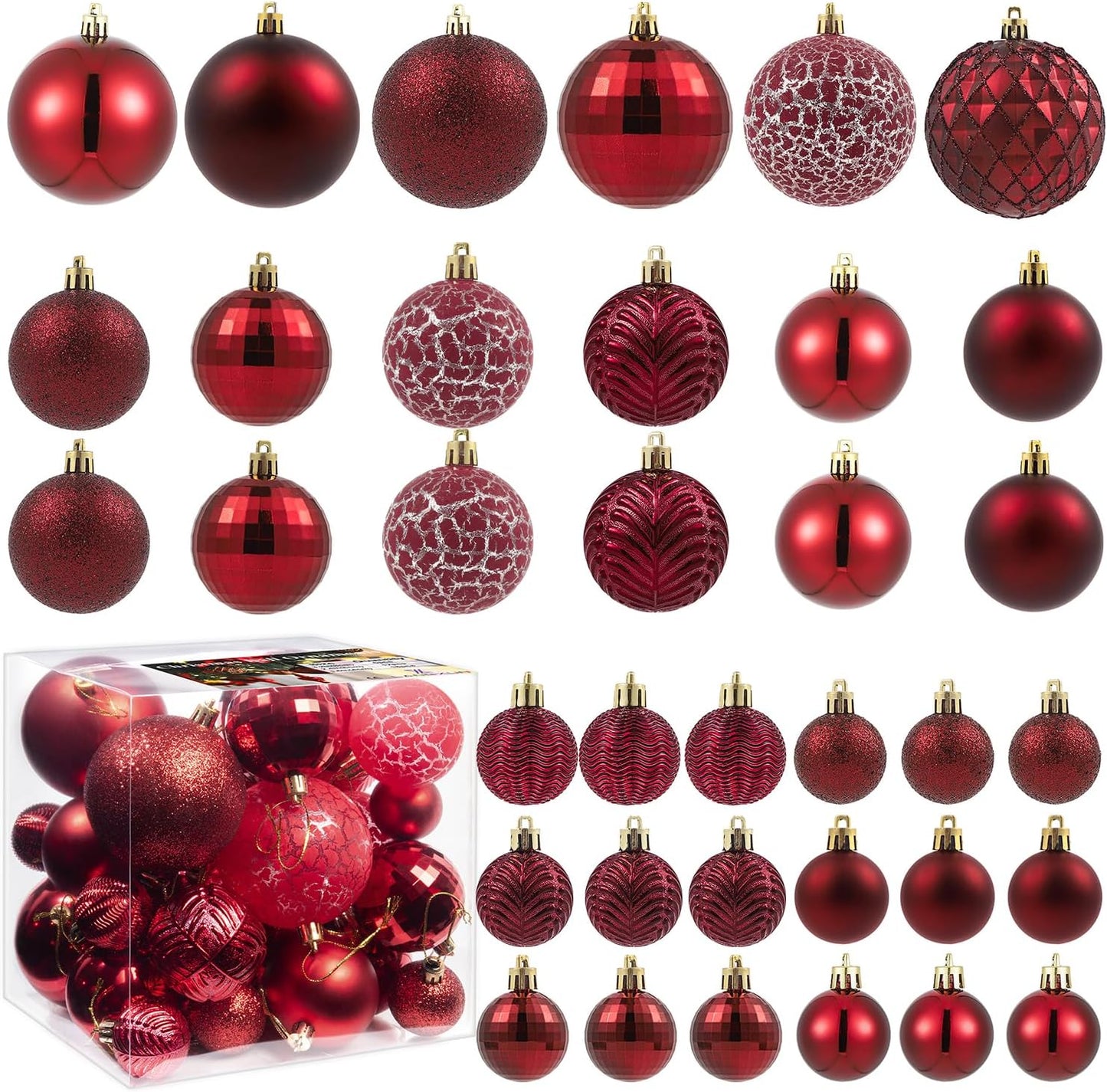 LANGXUN 36pcs Wine Red Christmas Tree Decorations Balls, Bolas De Navidad, 2025 Christmas Decor, Indoor Outdoor Shatterproof Christmas Ornaments, Xmars Party Wedding Suppiles