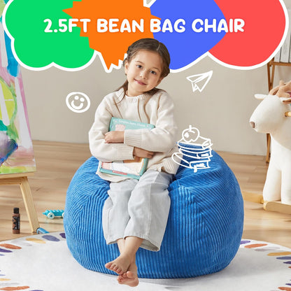 Hobestluk 2.5FT Bean Bag Chair Beanbags Small Bean Bag Chair with Filler Included Teardrop Bean Bag with Removable Cover for Bedroom Living Room (Small, Blue)