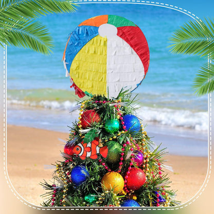 Retisee 7.8'' Summer Beach Ball Tree Topper Hawaiian Party Decoration Summer Tree Ornaments Pool Party Supplies for Home Indoor Holiday Outdoor Beach Decor