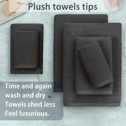 VOOVA & MOVAS Gray Towels - 100% Cotton | Lightweight | Quick Dry | Thick | Soft, Towel Set of 6, 2 Large Bath 30" x 56", 2 Hand 18" x 28", 2 Washcloths 13" x 13", Towel Gift Set, Dark Grey