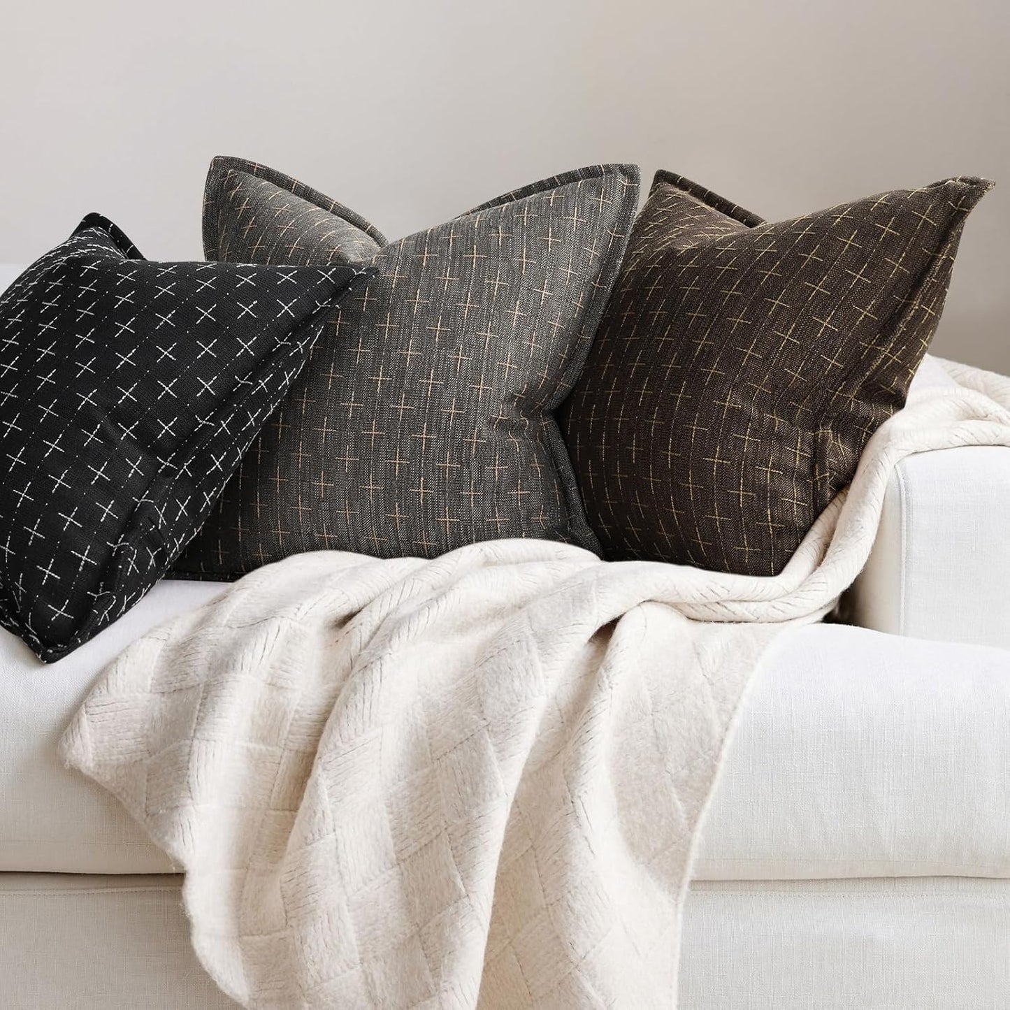 ZWJD Pillow Covers 20x20 Set of 2 Soft Polyester Textured Pillow Covers with Stylish Flange Edge Cozy Farmhouse Throw Pillows for Couch Bed Sofa Living Room