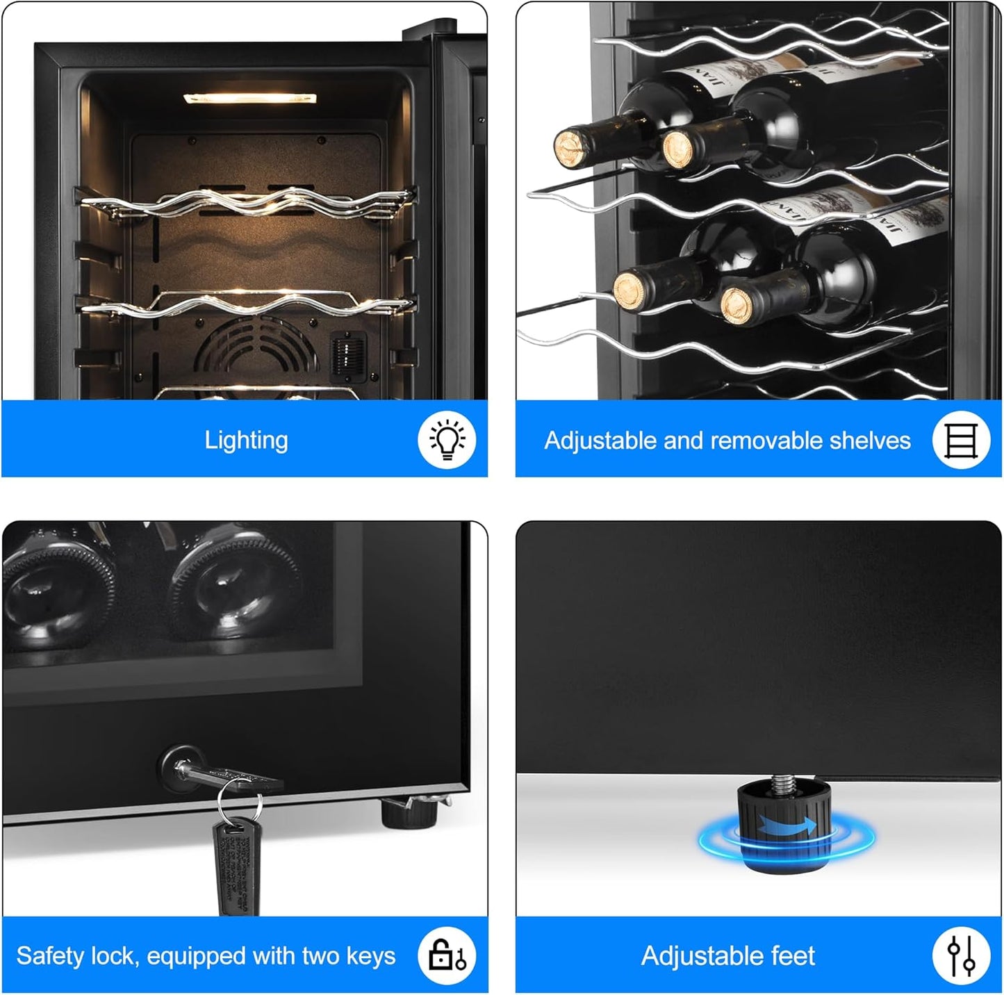 Wine Cooler Refrigerator 18 Bottles, Small Wine Fridge Mini Wine Fridge Countertop with Glass Door Wine Cellars for Red Wine, Champagne, Dry White Wine, Sparkling Wines