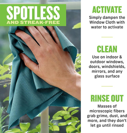 E-Cloth Microfiber Cleaning Cloth Glass Kit - Microfiber Towel Window Cleaning Kit - Microfiber Towels for Cars, Windows, Mirrors, & More - Winter Green