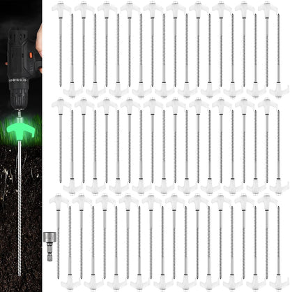 Hicarer 60 Pcs 20 Pcs 8'' Screw in Tent Stakes Heavy Duty Ground Metal Stakes for Inflatables with Hex Head Driver for Outdoor Camping Tent Inflatable Garden Decor (Luminous White)