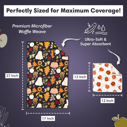 Microfiber Hand Towel & Washcloth Set of 2 - Double-Sided, Waffle Weave, Super Absorbent, Lint-Free, Fast Drying - Jonny & Gather Pattern for Bathroom, Kitchen, Car, and Window Cleaning