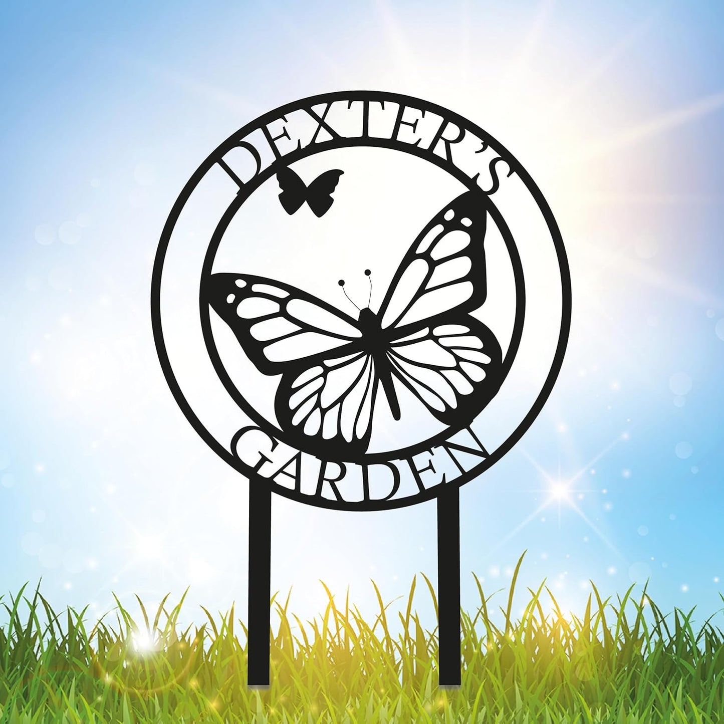 Custom Butterfly Metal Garden Sign with Stakes, Metal Yard Art, Personalized Butterfly Home Garden Decor, Garden Family Name Sign for Outdoor New Home Gift for Outside, Patio Decor, Housewarming Gift