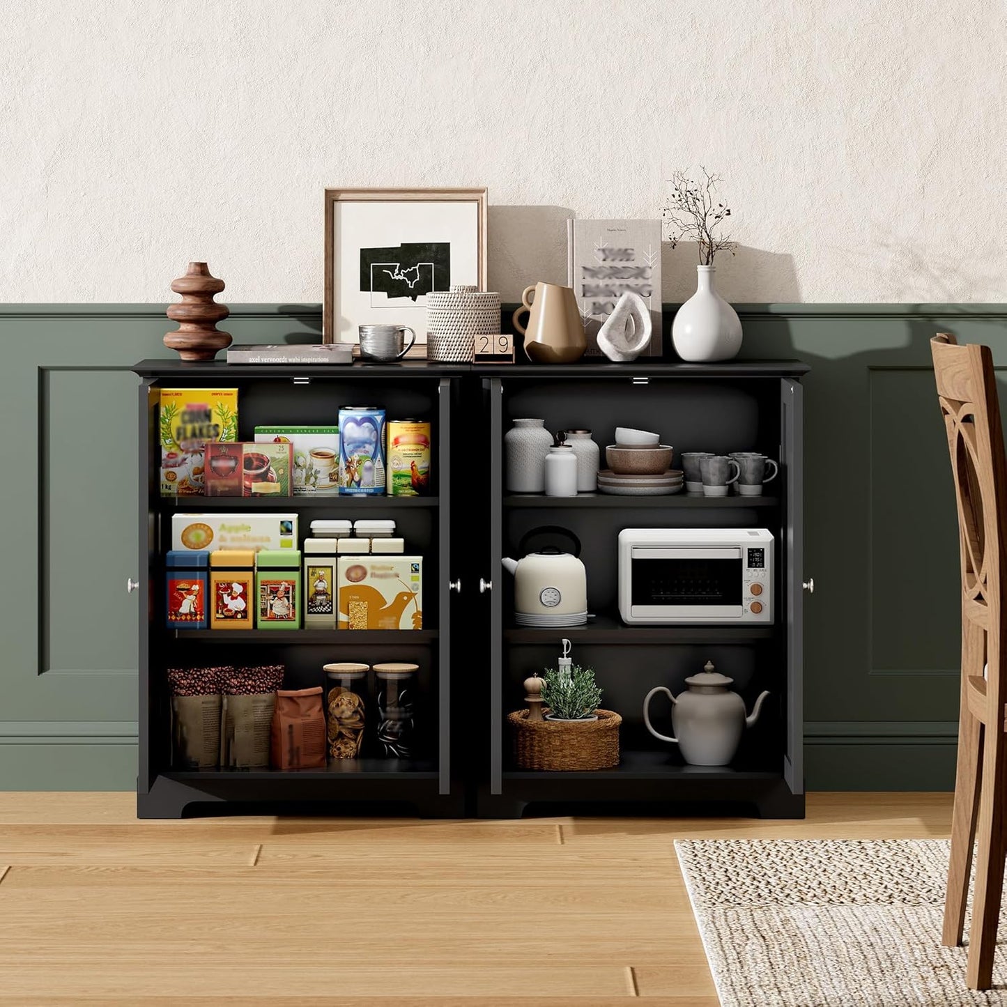 ChooChoo Bathroom Floor Cabinet, Modern Bathroom Storage Cabinet with 2 Doors and Adjustable Shelves, Freestanding Cupboard for Living Room, Black