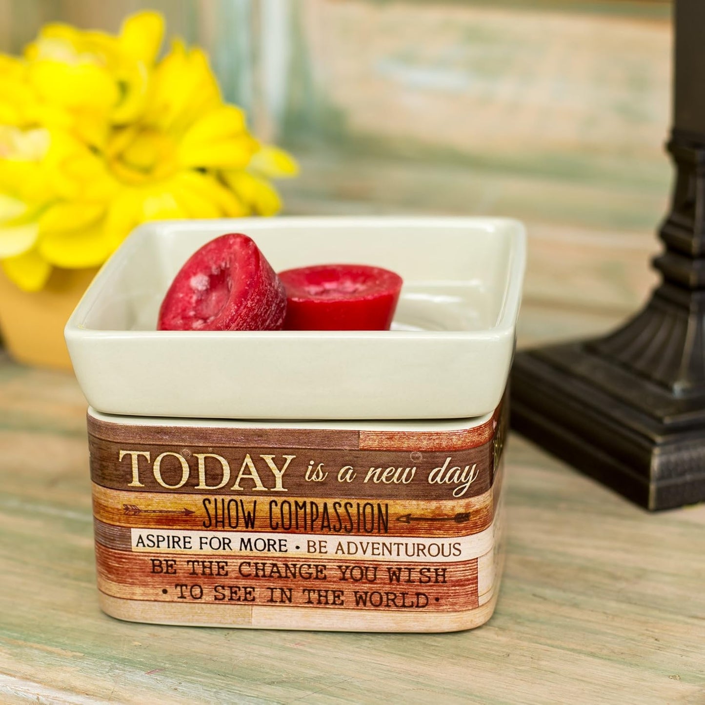 Today Aspire Change World Wood Look Stoneware Electric 2-in-1 Jar Candle and Wax Tart Oil Warmer