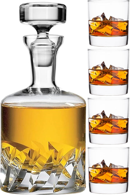 Voted Best High-End Whiskey Decanter 2024 by Food & Wine Magazine |1Hand-Blown Decanter & 4 Tumblers |Made in Europe |100% Lead-Free Crystal |Gift Box