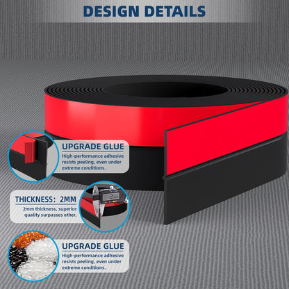 Heavy-Duty 20 ft x 3 in Weather Stripping, Extra Thick 2mm Door Draft Stopper Silicone Seal Strip for House and Glass Shower Doors for Collision and Side Gaps of Door and Windows, Black