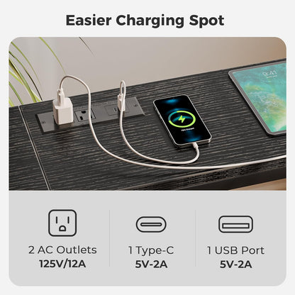 SUPERJARE Console Table with Outlet, 63 Inch Sofa Table with Charging Station, Narrow Entryway Table, Skinny Hallway Table, Behind Couch Table, for Living Room, Plants, Black