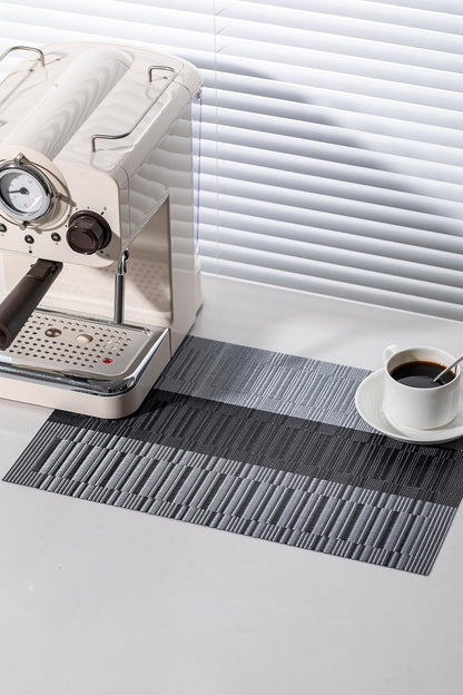 LEXMORE Placemats Set of 8 Vinyl/Plastic Woven Place Mats for Kitchen Table Indoor/Outdoor Washable Placemat Wipeable Dining Table Mats(Silver Gray Black)