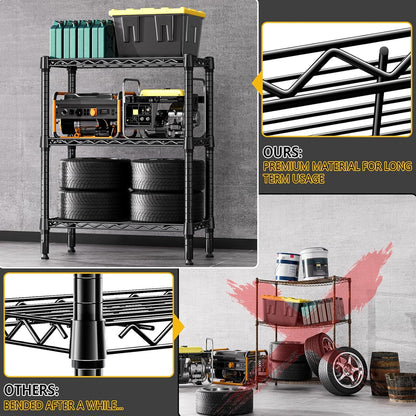 750 lbs 3 Tier Shelf Metal Storage Shelves Wire Rack Closet Organizers for Garage Kitchen Bathroom Laundry Black 11.8" D x 25.6" W x 31.5" H