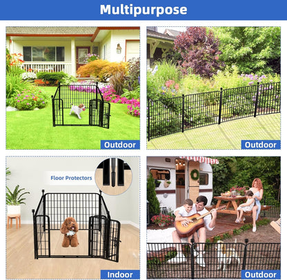 ADAVIN 32 in(H) Garden Fences and Borders,1 Gate+3 Panels Dog Fence Outdoor for Yard, Heavy Duty Iron Metal Animal Barrier Fence, Camping Fence, Flower Garden Fencing,Total 8.9 Ft(L), Black