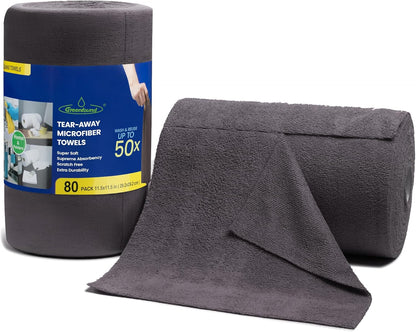 Greenfound Microfiber Cleaning Cloth Roll -80 Pack, 11.5x11.5, Tear Away Towels, Reusable and Washable Rags, Grey