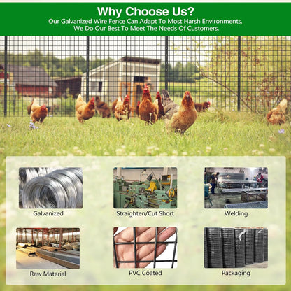 Wire Fence, 36 in(H) X 50 ft(L) PVC Coated Welded Wire Fencing 2" X 2" 16GA Garden Border Vinyl Metal Chicken Wire Fencing Mesh Roll for Yard Vegetable Plant Protection Poultry Netting Black