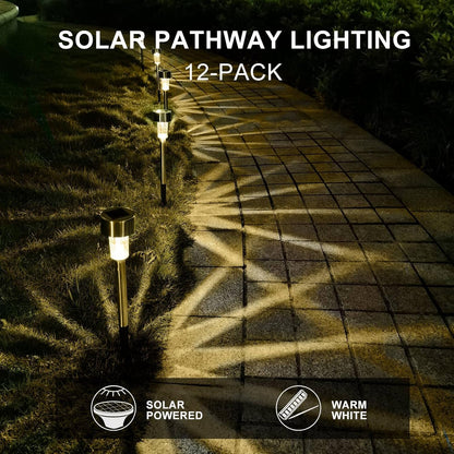 Solar Lights Outdoor Waterproof, , Solar Garden Lights Solar Powered, Stainless Steel LED Landscape Lighting Outdoor Solar Lights for Yard, Pathway, Walkway, Patio , Lawn - 12 Pack (Warm White)