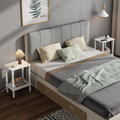 TUTOTAK End Table with Charging Station, Small Side Table with Outlets, Nightstand Bedside Table, 2-Tier Storage Shelf for Small Space, Living Room, Bedroom, White TB01BW040