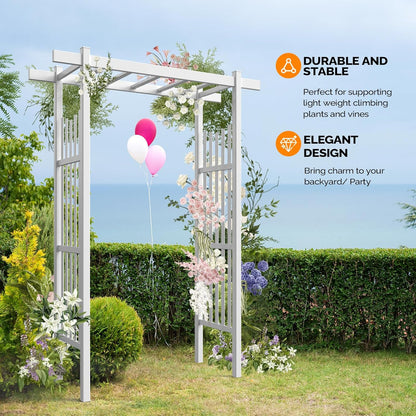 VINGLI Garden Arbor, PVC Wedding Arch for Ceremony Party, Garden Trellis for Climbing Plants Outdoor, Arch Backdrop Stand for Garden, Backyard, Lawn, Wedding