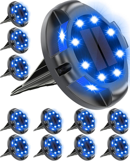 Biling Solar Pathway Lights Outdoor Uplight Sidelight, 12 Packs Blue Bright Solar Ground Lights Waterproof for Yard Walkway Garden Halloween Decorations
