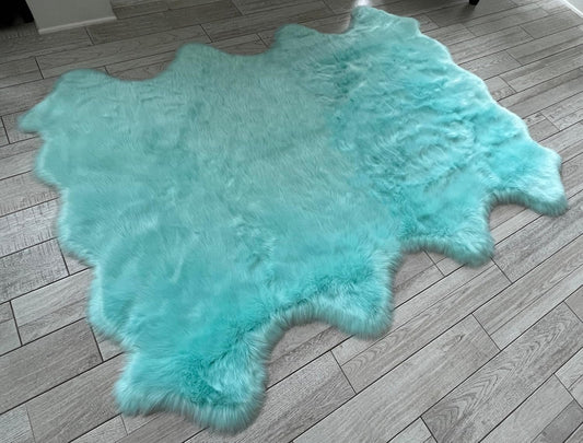 LAMBZY Faux Sheepskin Super Soft Hypoallergenic Free Shape Silky Shag Rug, Luxury Shaggy Plush Carpet for Bedrooms Living Kids Room Sofa Rugs (Blue, Octo 8 Pelts 6'x8')