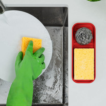 Zulay Kitchen (9x3.5) Silicone Sponge Holder for Kitchen Sink - Flexible Multipurpose Kitchen Soap Tray Sponge Holder - Sink Organizer Tray for Kitchen, Bathroom, Makeup, Trinkets & More (Red)