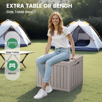 45 Outdoor Storage Box, Waterproof Resin Deck Box with Side Handles, Lockable Outdoor Bench for Indoor & Outdoor Use, Storage Bin for Patio Cushions, Garden Tools, Package Delivery, Grey