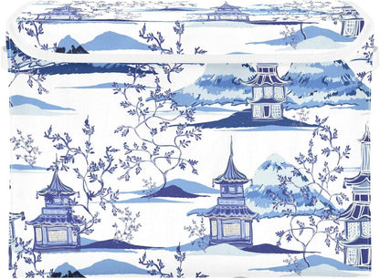 susiyo Ink Chinoiserie Pagodas Storage Bin Large Collapsible Storage Box Stackable design Fabric Storage Bins with Lids Decorative Multi-Color Foldable Organizing Baskets For Closet