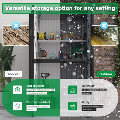 AECOJOY Large Outdoor Storage Cabinet Waterproof with Shelves, Lockable Vertical Outdoor Cabinet, Large Storage Shed Tall Weatherproof Cabinets Garden Sheds & Outdoor Storage Clearance in Dark Grey