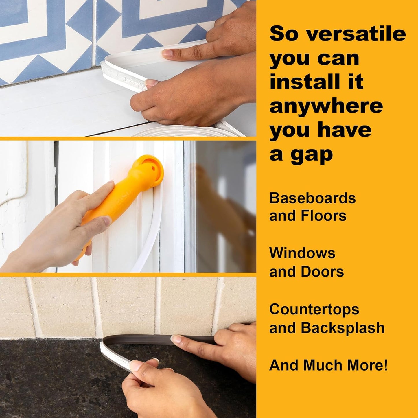 InstaTrim New & Improved Self-Adhesive Caulk Trim, 1/2" x 10', 2-Pack, Flexible, Water Resistant, Stain Resistant for Bathroom, Floors, Walls, DIY Project, Bronze