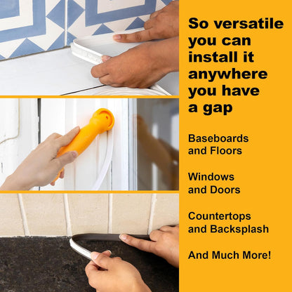 InstaTrim New & Improved Self-Adhesive Caulk Trim, 1/2" x 10', 2-Pack, Flexible, Water Resistant, Stain Resistant for Bathroom, Floors, Walls, DIY Project, Bronze