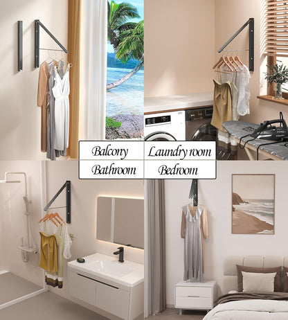 Dr.DJ Clothes Drying Rack, Wall-Mounted Retractable & Foldable Clothes Hanger for Laundry Room Organization and Storage, Metal Clothes Hanger Rack for Dorm, Closet, Balcony(1 Pack, Black)