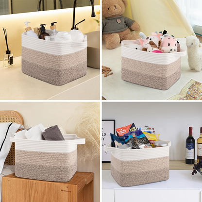 Storage Basket for Organizing, Woven Baskets for Storage, Rectangle Decorative Baskets for Shleves, Closet, Toys, Books, Nursery Organizer Bins - Pack of 3 (Gradient Yellow)