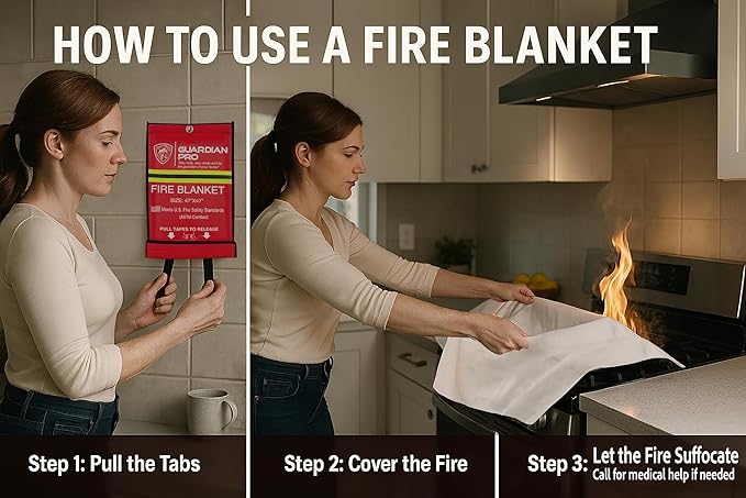 Emergency Fire Blanket for Home and Kitchen - 47"x47" - Must Have Fire Protection - Fire Suppression Fiberglass Fire Blankets for House Camping Car Office Emergency Survival Safety (1 Pack)
