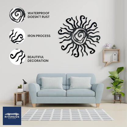 Riverside Designs Wacky Sun Metal Wall Art Indoor/Outdoor Decor - 36" Black Rust Proof Wall Sculpture - Made in USA - Ideal for Bedroom, Garden, Home, Patio and Farmhouse