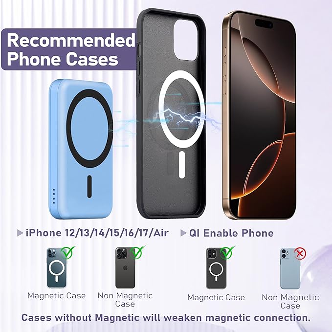 3 in 1 Wireless Charging Station: 5000mAh Removable Power Bank Charger Stand for Phone/Watch/Air Pods - Portable Magnetic Battery Pack for Air 17 16 15 14 13 12 Series Blue