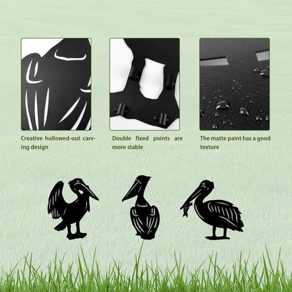3 Pack Pelican Metal Garden Decorative Stakes, Weather Proof Silhouette Statues for Yard, Patio,Outdoor Decor for Pelican Lovers and Pet Owners
