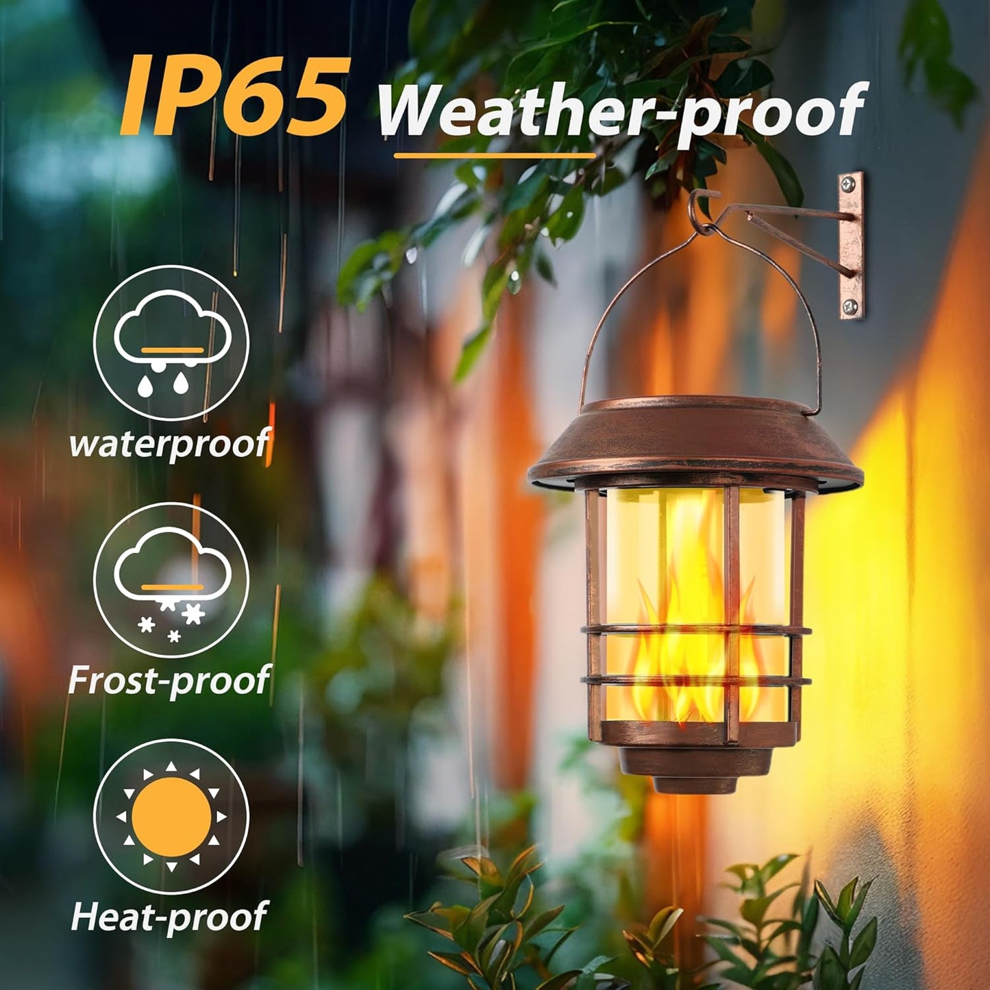 Otdair Solar Wall Lantern Outdoor, Flickering Flames Solar Sconce Lights Outdoor, Hanging Lamps Wall Mount for Front Porch, Patio and Yard, 2 Pack, Bronze