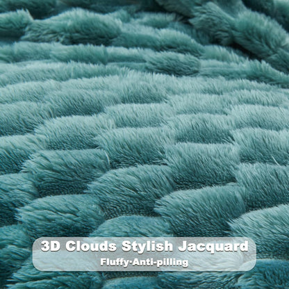 NEWCOSPLAY Super Soft King Blanket Light Teal Premium Silky Flannel Fleece 3D Clouds Stylish Jacquard Lightweight Bed Blanket All Season Use 350GSM (Light Teal, King(90"x110"))
